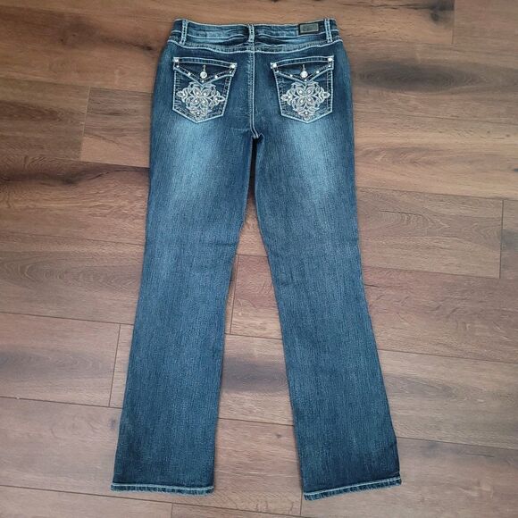Earl Jeans Womens Size 8 Blue Bootcut Mid Rise Flap Pocket Rhinestone Denim - Picture 5 of 12